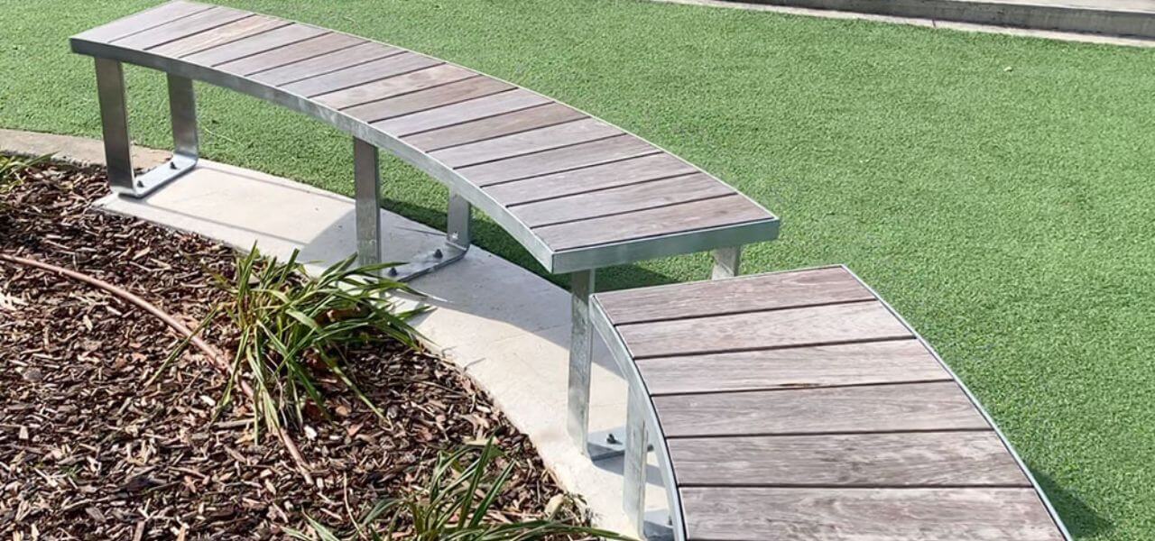 garden benches, outdoor garden benches in Melbourne, metal benches, metal park benches, curved garden bench