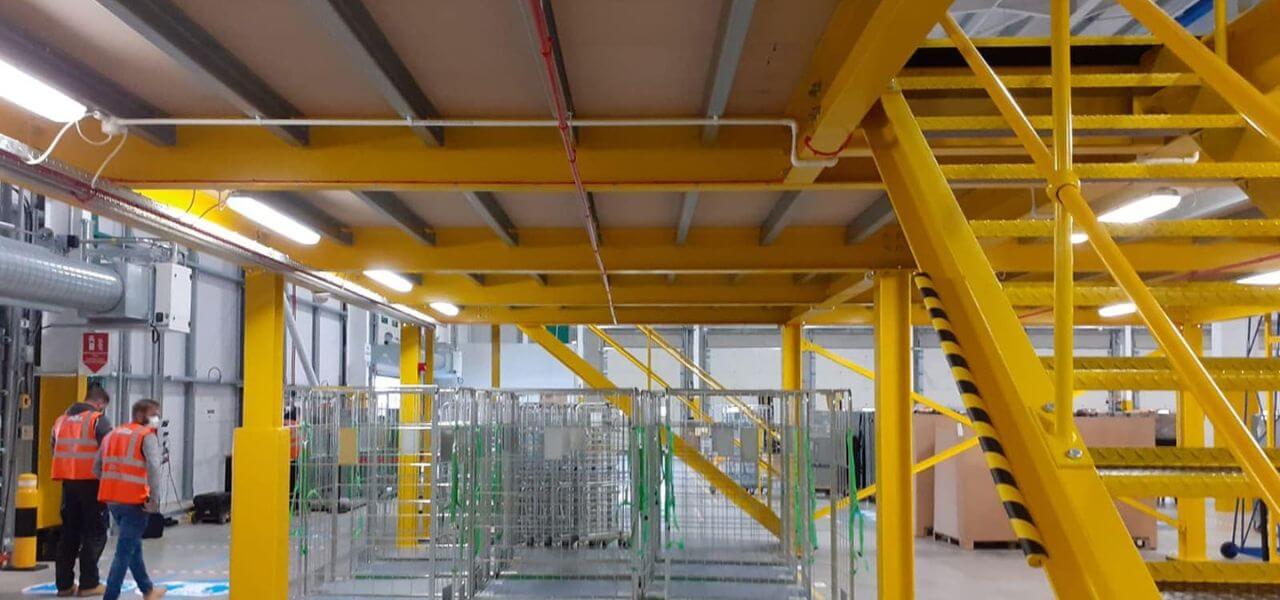 mezzanine-stairs, mezzanine steel stairs, Melbourne mezzanine stairs, yellow mezzanine stairs