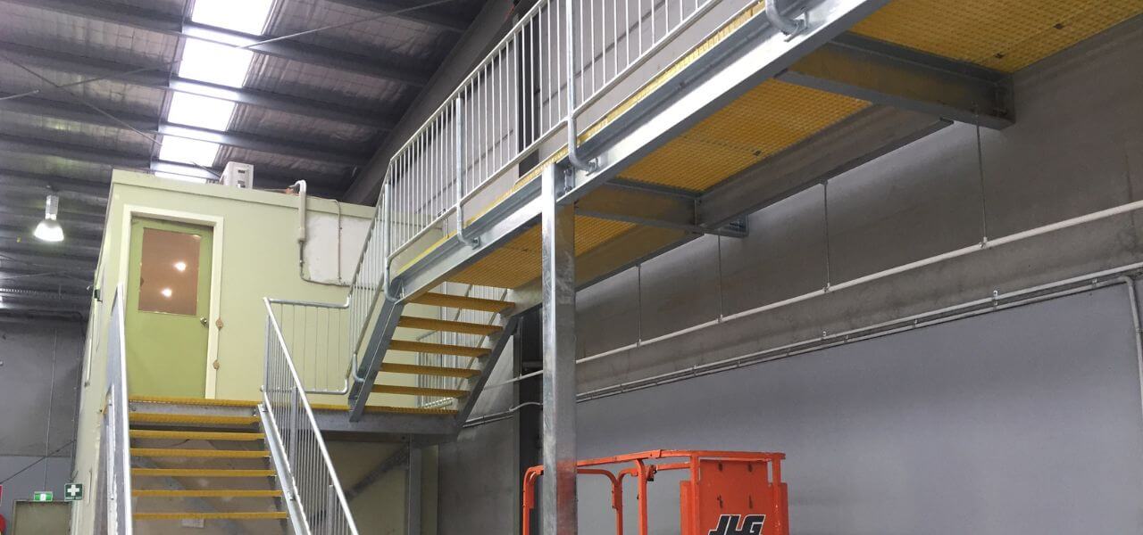 mezzanine stairs and balustrades done by professionals, mezzanine stairs and balustrades fabricator, industrial non slip stairs for mezzanine