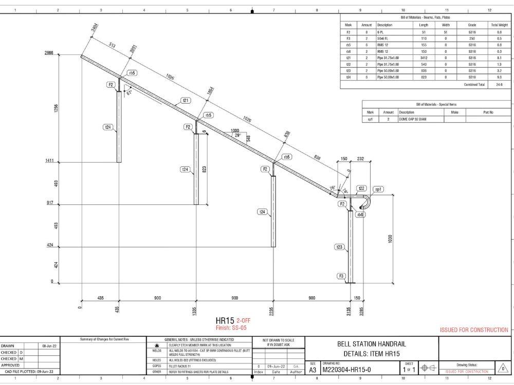 Bell Station handrail and balustrade blueprints by Mechcon