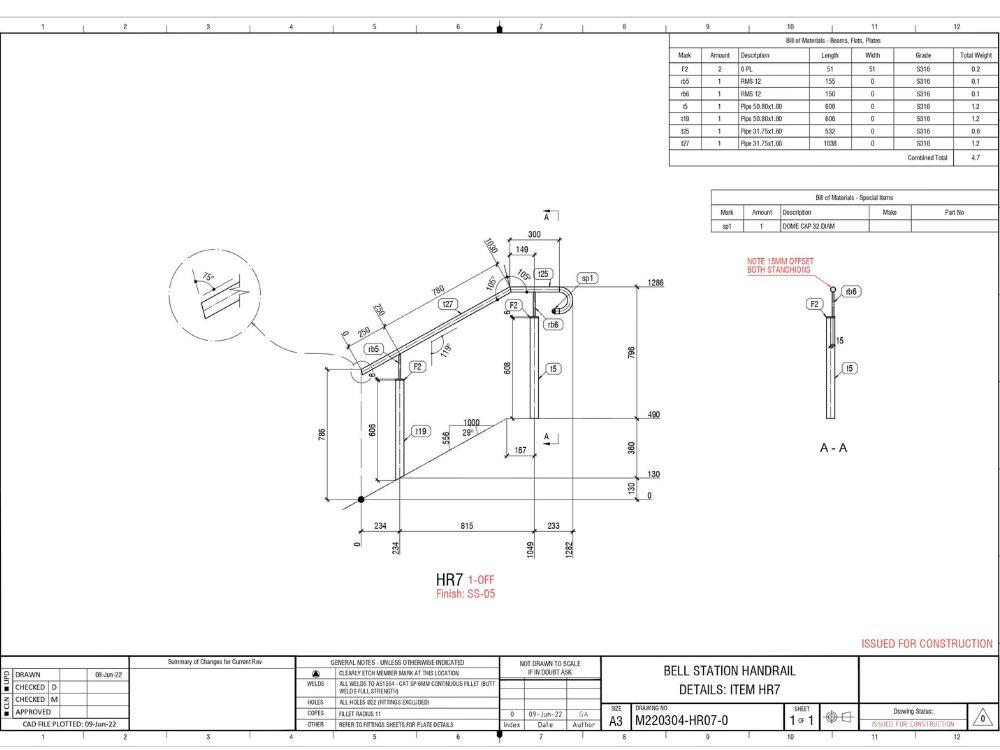 Bell Station handrail plans by Mechcon