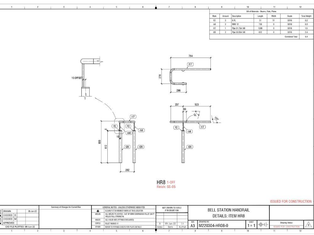 Bell station handrails blueprint by Mechcon