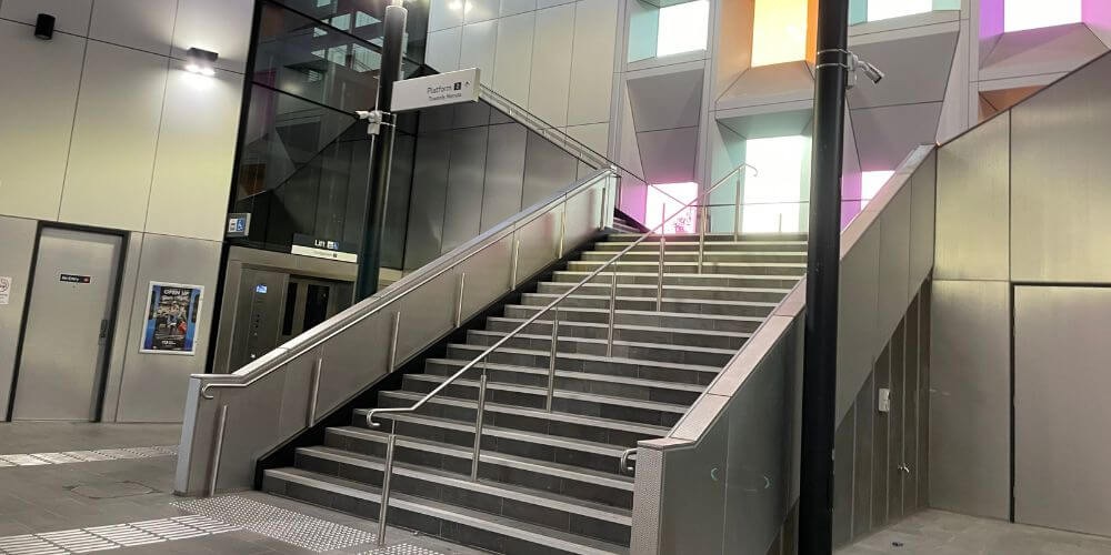 stainless steel handrails and balustrades, Bell Station, Melbourne train station