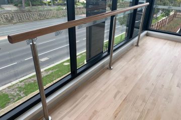 Ballet dance handrail made of stainless steel and wood in Melbourne.
